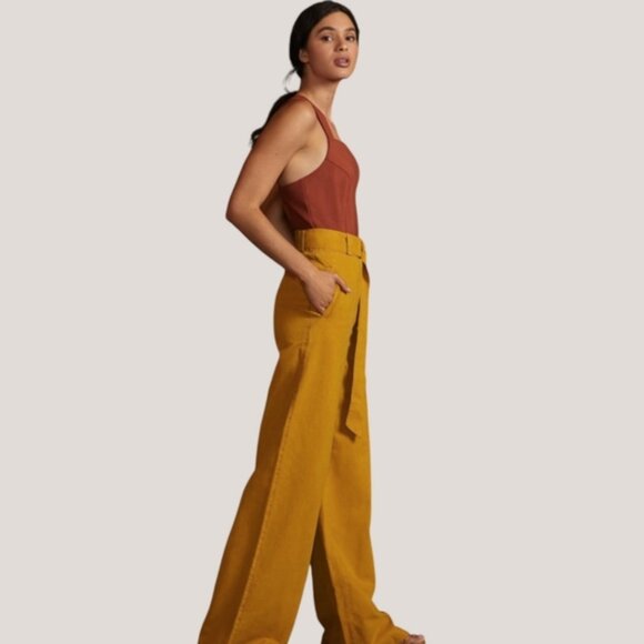 Banana Republic High-Rise Wide-Leg Mustard Linen-Cotton Pant - Picture 7 of 13